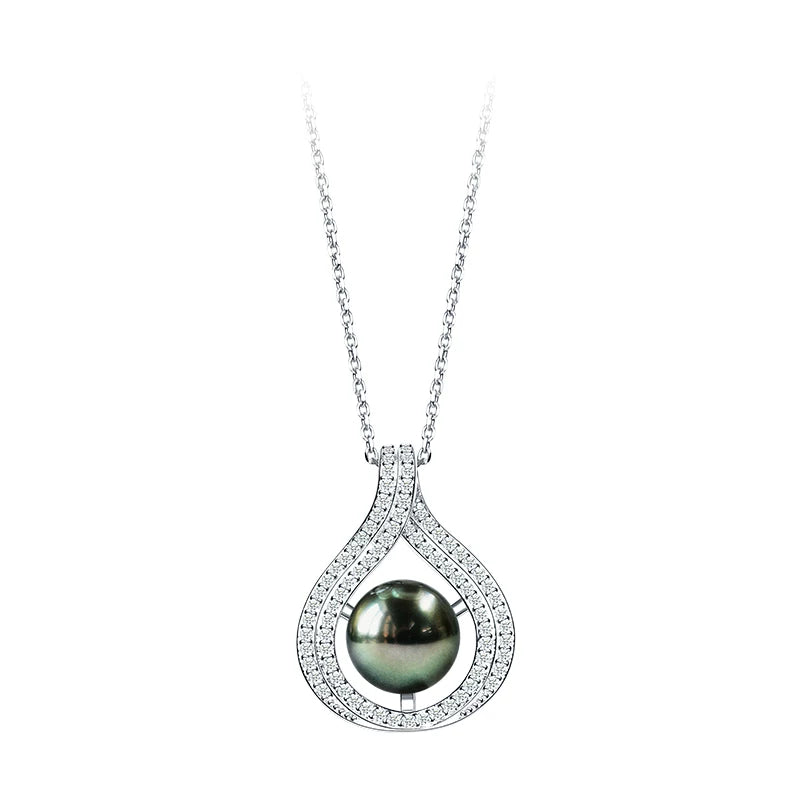 Tahitian Black Pearl Pendant, Teardrop Necklace, S925 Silver, Seawater Pearl, Clavicle Necklace, Elegant Jewelry for Women