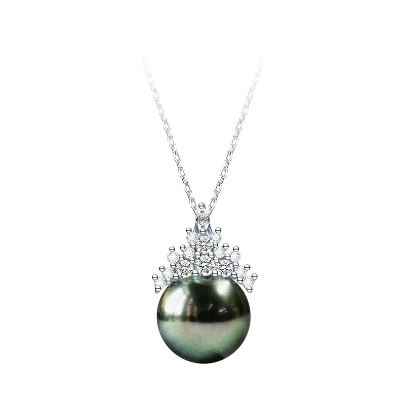 Tahitian Black Pearl Pendant Snow Queen Necklace S925 Sterling Silver Seawater Pearl Necklace Girlfriend Gift