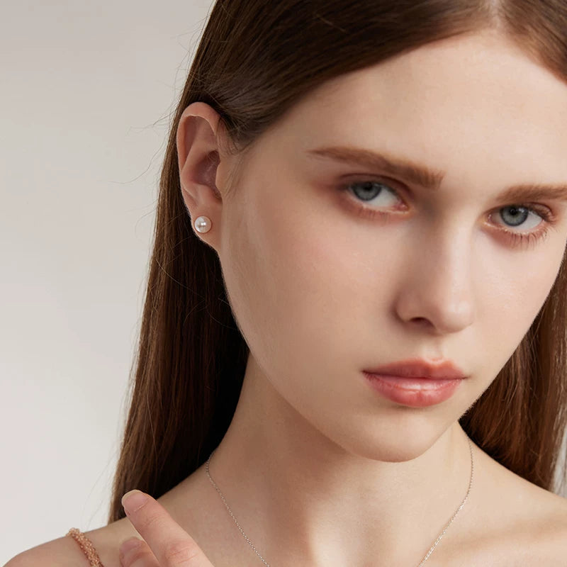 Natural pearl earrings, 18K gold round earrings, freshwater pearl earrings, simple and versatile jewelry, a top choice for gifting to your girlfriend.