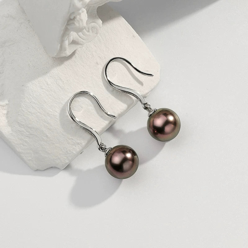 Tahitian Black Pearl Earrings 18K Gold Hooks Diamond Sea Pearl Light Luxury Drop Earrings High-End Jewelry