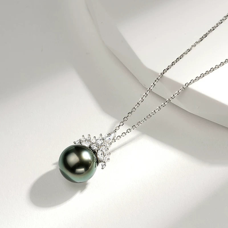 Tahitian Black Pearl Pendant Snow Queen Necklace S925 Sterling Silver Seawater Pearl Necklace Girlfriend Gift