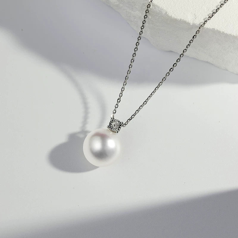 Australian White Pearl Princess Pendant 18K Gold Diamond Necklace Round Seawater Pearl Choker High-End Jewelry