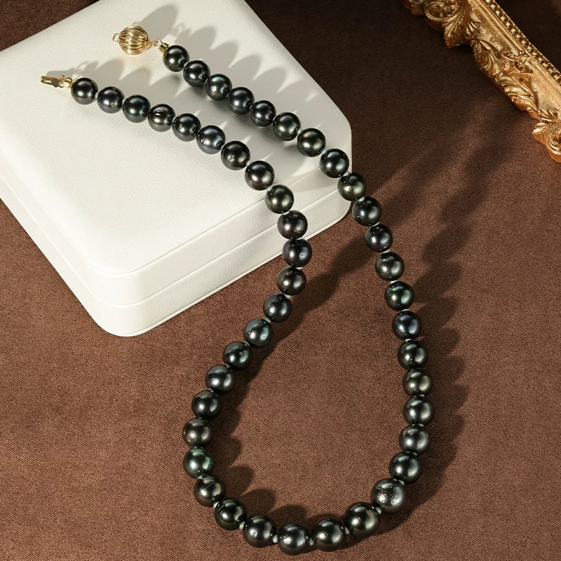 Tahitian Black Pearl Necklace 14K Gold Beaded Strand Lightweight Luxury Saltwater Pearl Chain Clavicle Chain Elegant Jewelry Gift