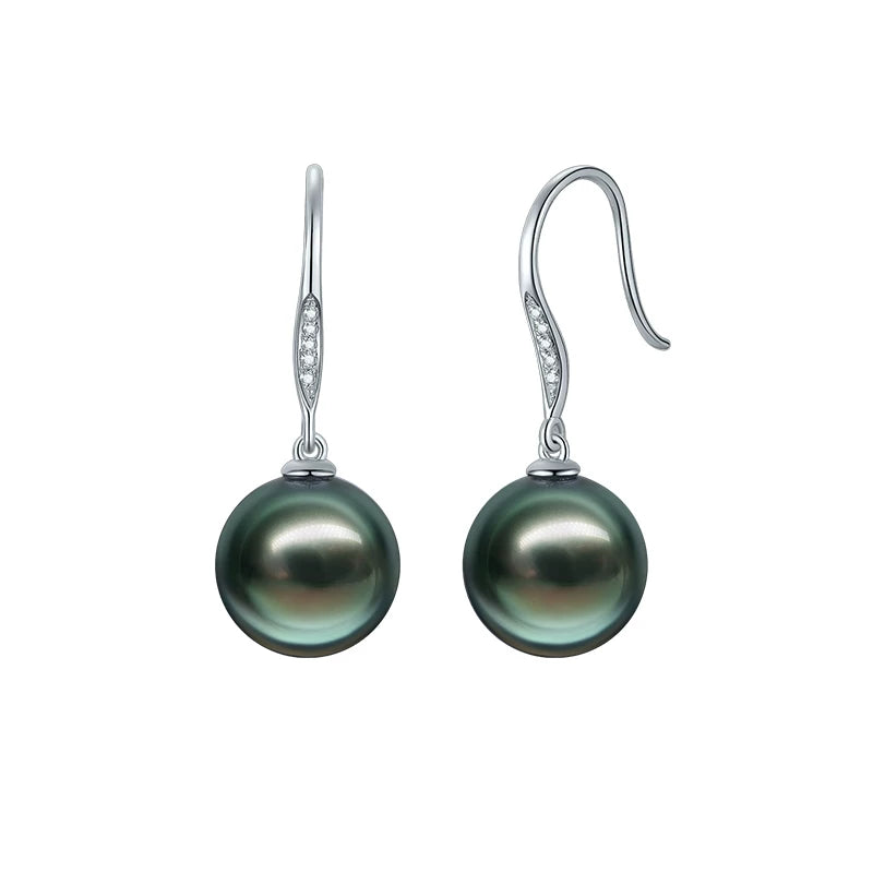 Tahitian Black Pearl Earrings 18K Gold Hooks Diamond Sea Pearl Light Luxury Drop Earrings High-End Jewelry