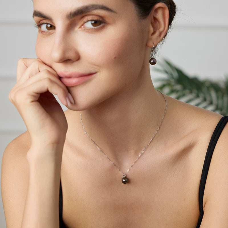 Tahitian Black Pearl Pendant with Double Diamonds, 18K Gold Necklace, Versatile Jewelry, Girlfriend Gift