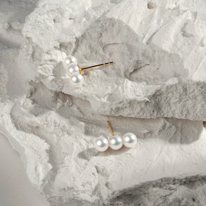 Natural Pearl Stud Earrings 18K Gold Needle Earrings Freshwater Pearl Earrings Versatile Jewelry Gift for Girlfriend
