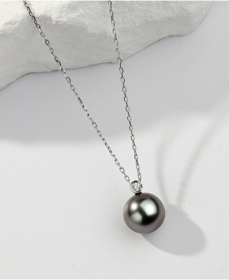Tahitian Black Pearl Pendant 18K Gold Diamond Necklace High-End Clavicle Chain Pendant Girlfriend Gift Jewelry