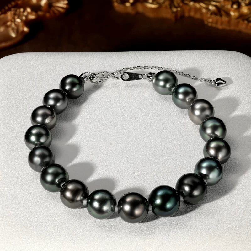 Tahitian Black Pearl Bracelet S925 Silver Natural Seawater Pearl Beaded Light Luxury Elegant Jewelry