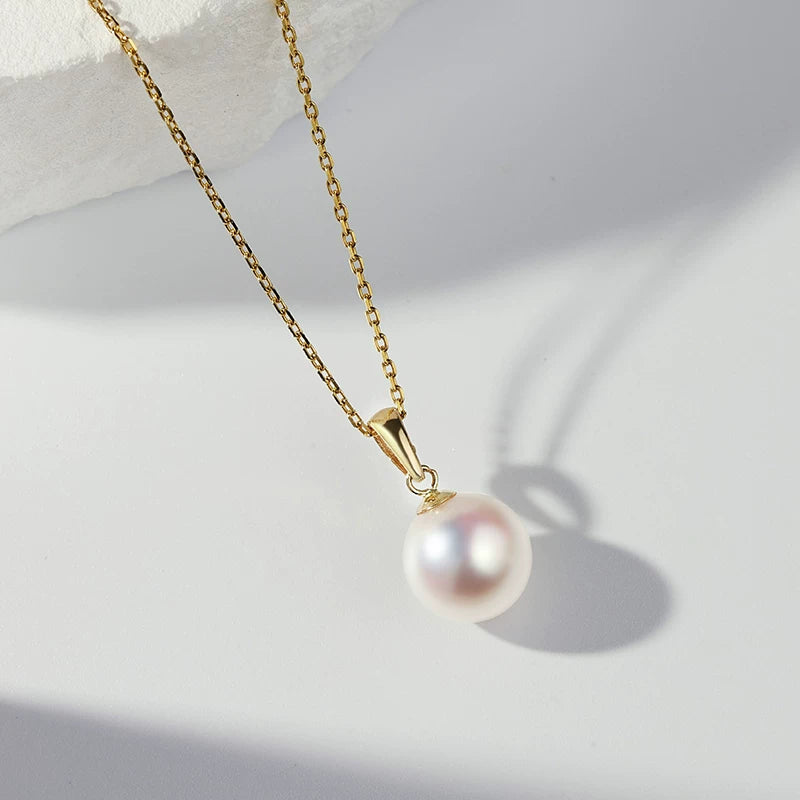 Akoya Pearl Pendant 18K Gold Melon Seed Buckle Necklace Round Seawater Pearl Clavicle Chain Gift Elegant Jewelry for Women