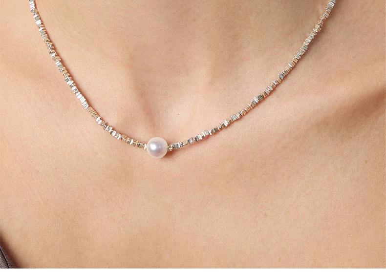 Akoya Pearl Necklace S925 Sterling Silver Clavicle Chain, High-End Jewelry for Women