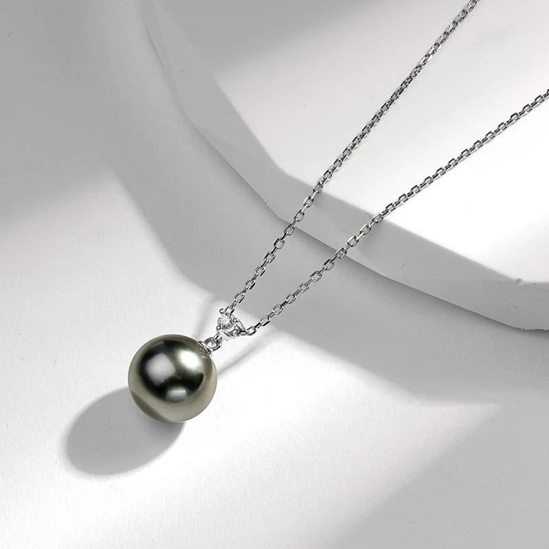 Tahitian Black Pearl Pendant, 18K Gold Diamond Necklace, High-End Jewelry, Saltwater Pearl Choker for Women