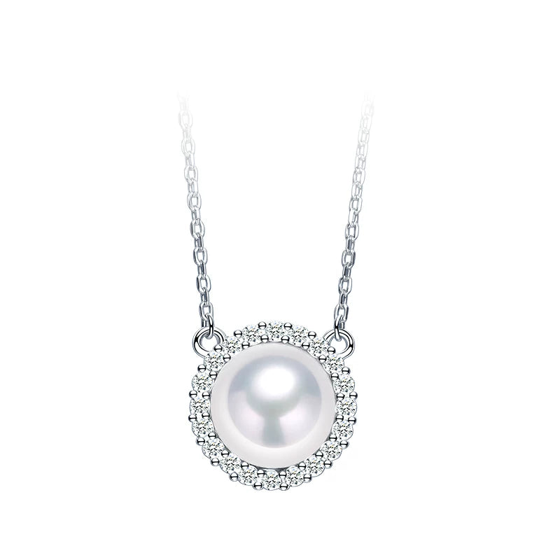 White Edison Pearl Pendant Hoop Necklace S925 Silver Clavicle Chain Freshwater Pearl Jewelry Gift for Girlfriend