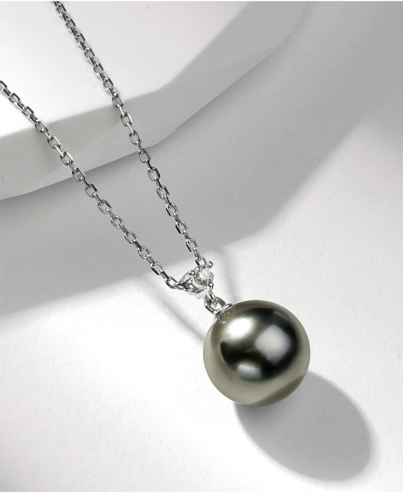 Tahitian Black Pearl Pendant, 18K Gold Diamond Necklace, High-End Jewelry, Saltwater Pearl Choker for Women