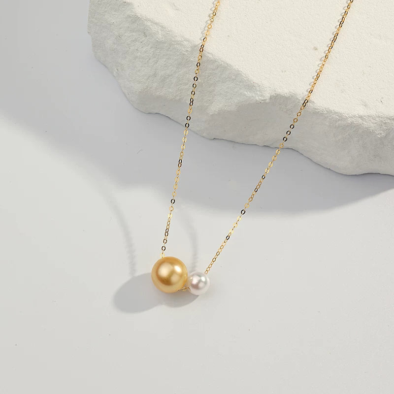 South Sea Golden Pearl Necklace, 18K Gold Pendant, Double Pearl Choker, Versatile Clavicle Chain, Gift for Girlfriend, High-End Jewelry