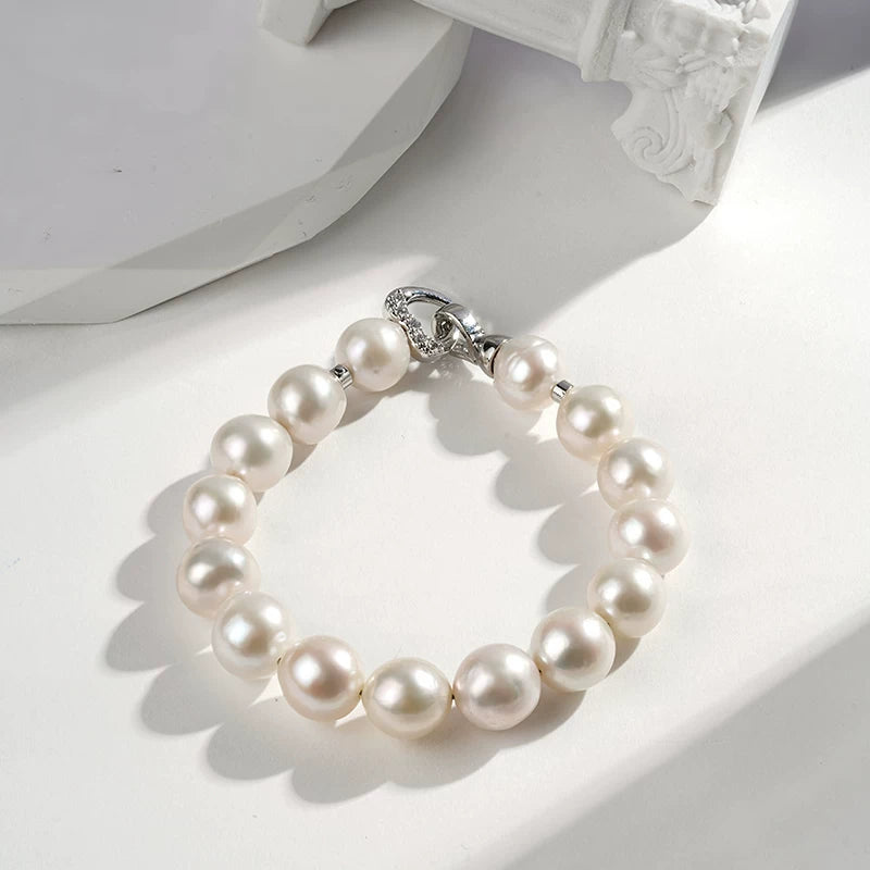 Edison Pearl Bracelet with Heart Clasp, Natural Freshwater Pearl Strand, Elegant Bangle, Pearl Jewelry for Women