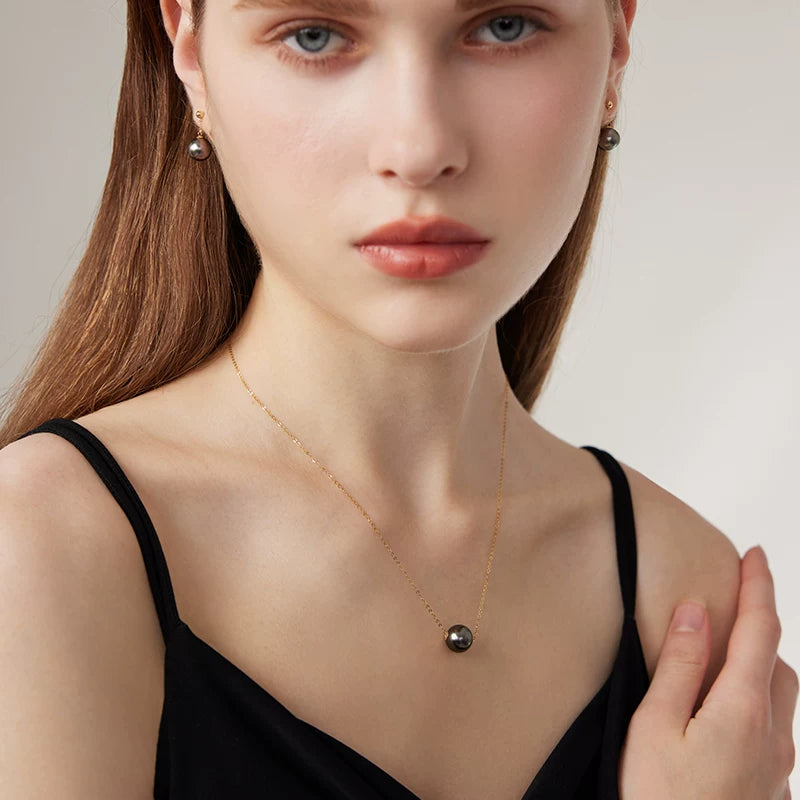 Tahitian Black Pearl Lu Lu Tong Necklace 18K Gold Saltwater Pearl Pendant Single Pearl Choker Necklace High-End