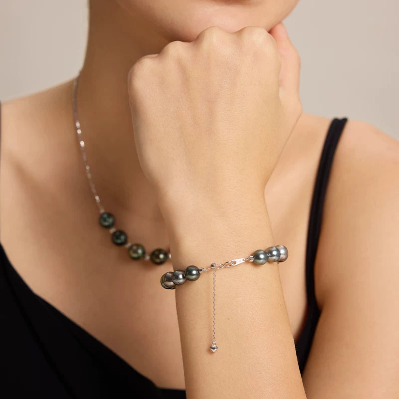 Tahitian Black Pearl Bracelet S925 Silver Natural Seawater Pearl Beaded Light Luxury Elegant Jewelry