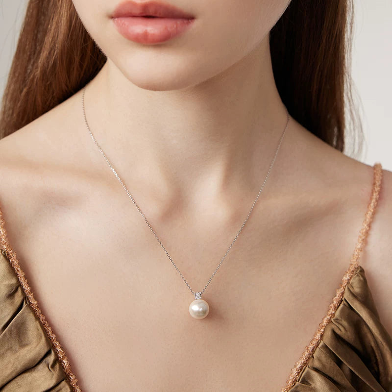 Edison freshwater pearl pendant, Princess Diana 18K gold necklace, perfectly round, high-luster pearl necklace, jewelry gift.