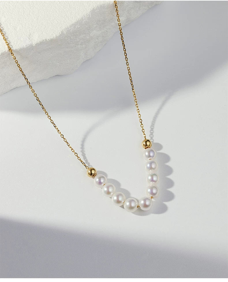 Akoya Pearl Necklace 18K Gold Fashion Choker Saltwater Pearl Pendant High-End Clavicle Chain Gift for Girlfriend