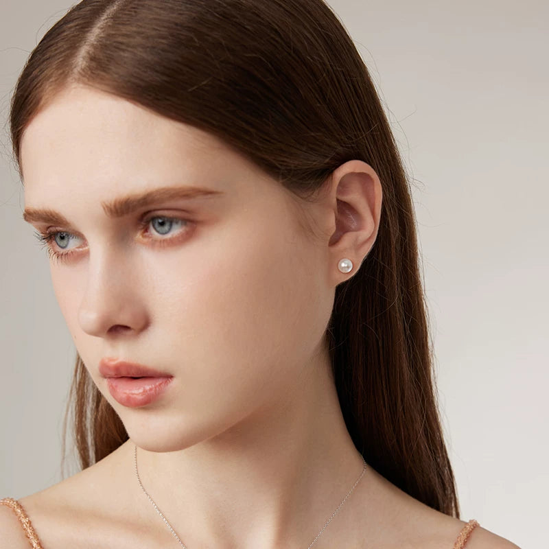 Natural pearl earrings, 18K gold round earrings, freshwater pearl earrings, simple and versatile jewelry, a top choice for gifting to your girlfriend.