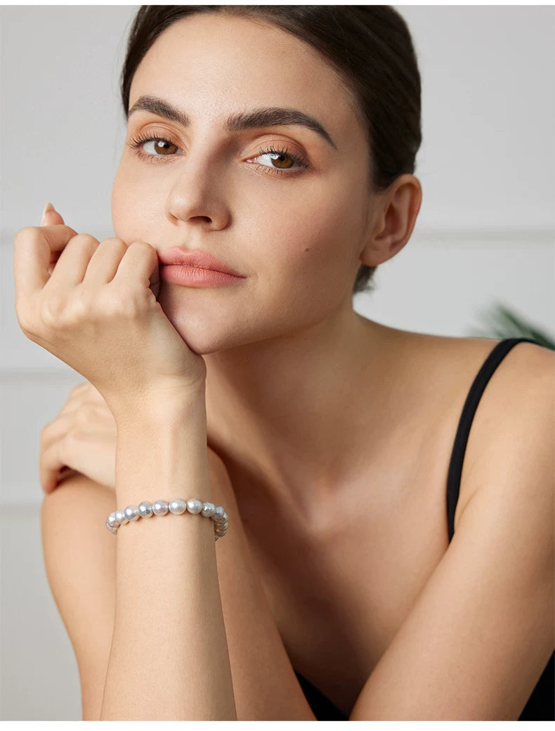 Akoya Pearl "Madama" Bracelet - Slightly Imperfect Saltwater Pearl Strand - Elegant Women's Bangle