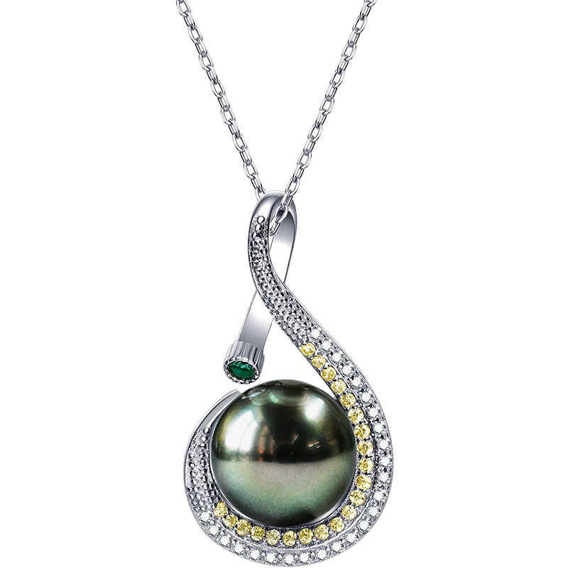 Tahitian Black Pearl Pendant, Swan Necklace, S925 Silver Jewelry, Seawater Pearl Clavicle Chain, Gift