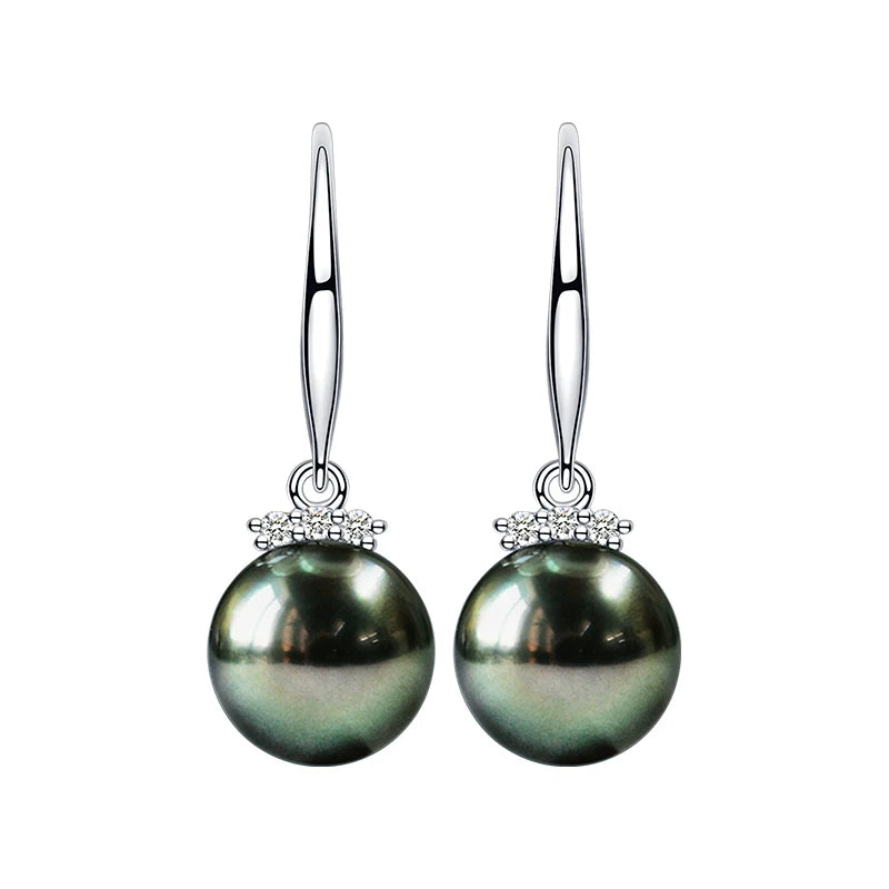 Tahitian Black Pearl Drop Earrings, 18K Gold, Diamond Accents, Seawater Pearl Dangles, High-End Jewelry, Elegant Earrings for Women