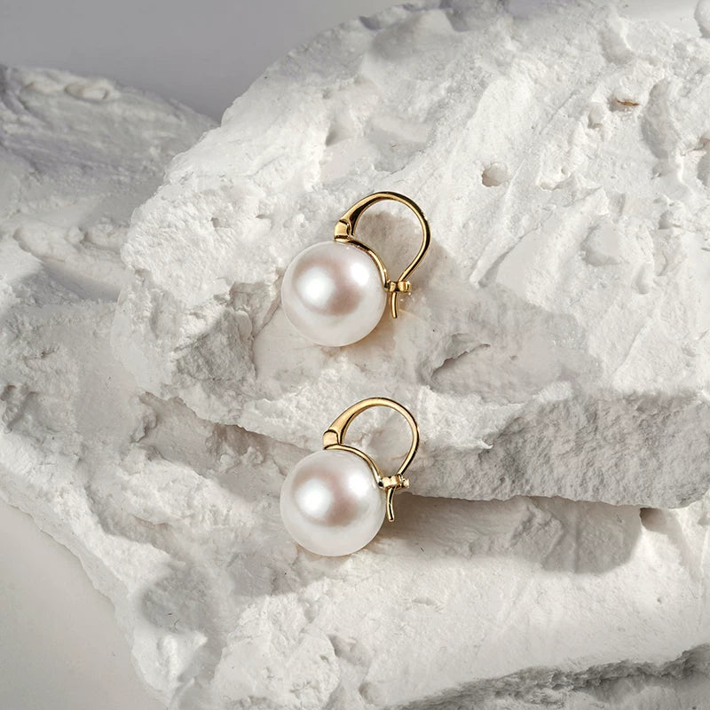 Edison Pearl Earrings 18K Gold Hoops Round Freshwater Pearl Earrings High-End Jewelry Gift