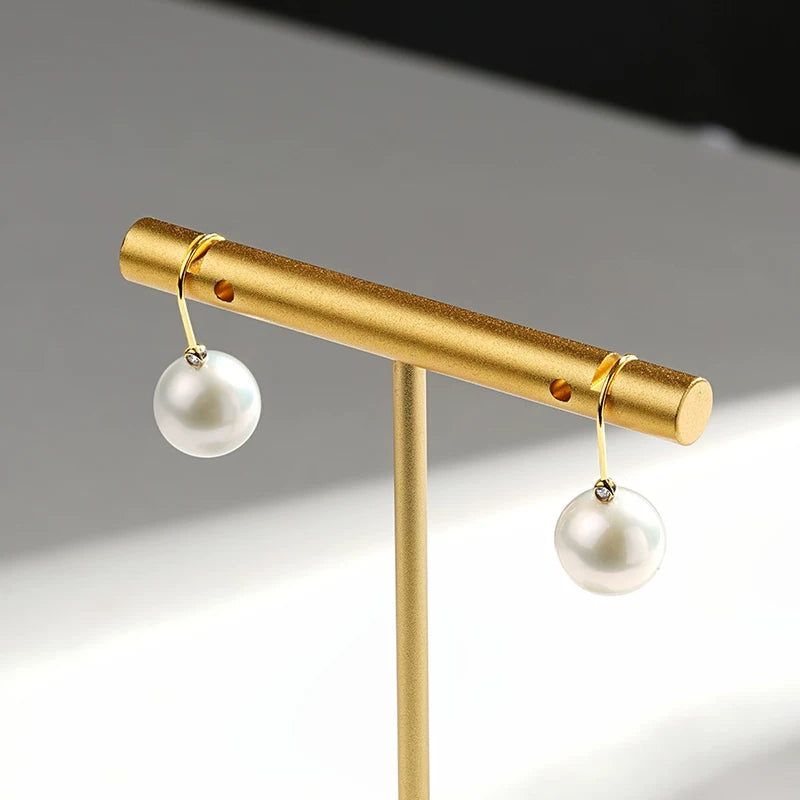 Natural Freshwater Pearl Earrings 18K Gold Diamond Earrings Round Pearl Earrings Studs Girlfriend Gift Jewelry