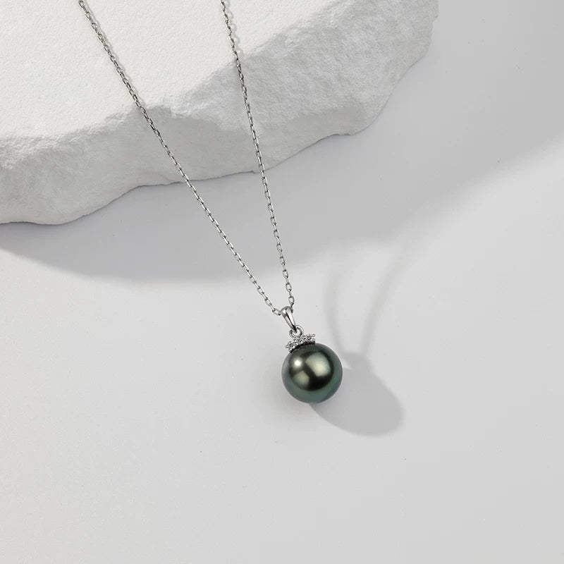 Tahitian Black Pearl Eyelash Pendant 18K Gold Diamond Necklace Round Seawater Pearl Pendant Jewelry
