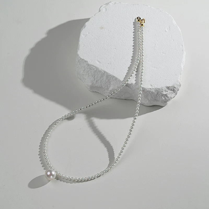 Edison Pearl Necklace, 18K Gold Tiny Bead Necklace, Single Freshwater Pearl Clavicle Necklace, Jewelry for Women