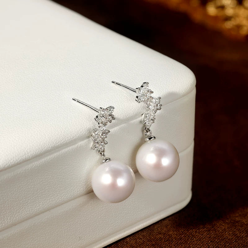 Edison Pearl Floral Stud Earrings S925 Silver Freshwater Pearl Earrings Elegant Dangle Light Luxury High-End Earrings