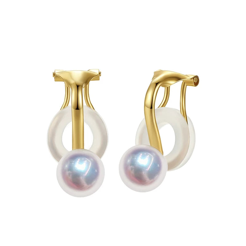 Akoya Pearl Clip-on Earrings, 18K Gold Stud Earrings, Non-Pierced Earrings, Saltwater Pearl Earrings, Elegant Jewelry Gift