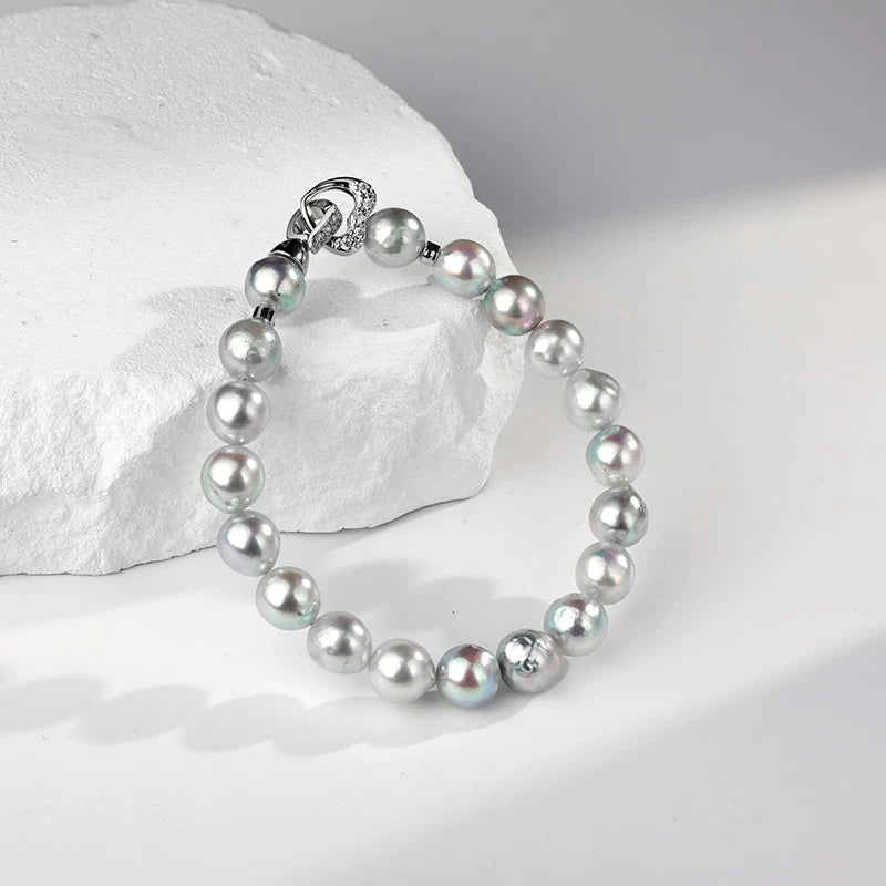 Akoya Pearl "Madama" Bracelet - Slightly Imperfect Saltwater Pearl Strand - Elegant Women's Bangle