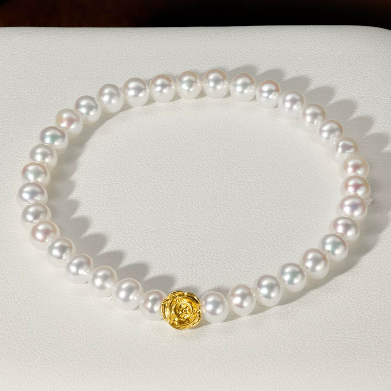 999 Gold Rose Natural Freshwater Pearl Bracelet, Elegant Women's Beaded Bracelet, Simple and Versatile Accessory, Light Luxury Jewelry Gift
