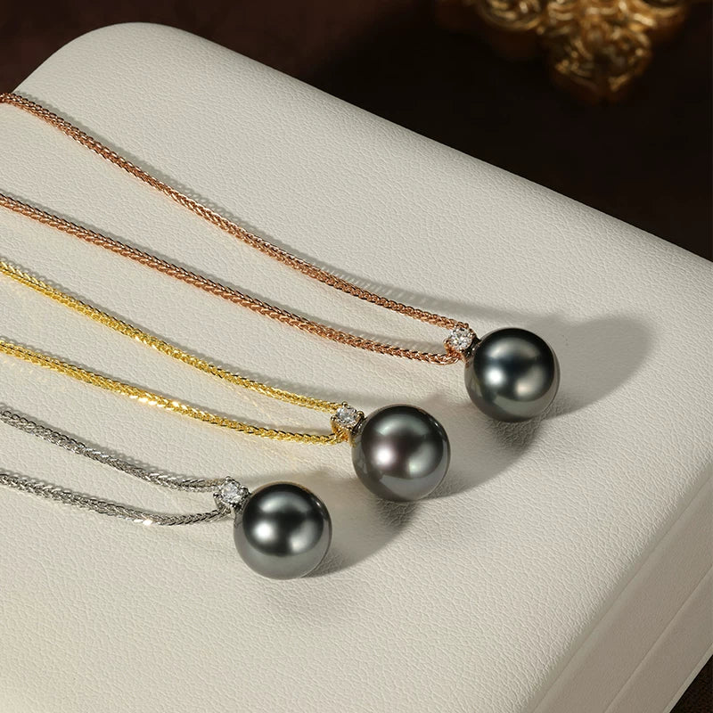Tahitian Black Pearl Pendant, Princess-Cut, 18K Gold, Seawater Pearl, Light Luxury, Clavicle Chain, Elegant Jewelry, Versatile Necklace