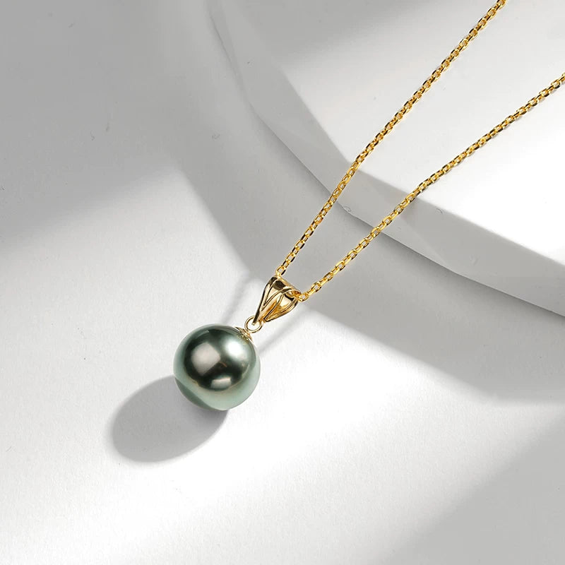 Tahitian Black Pearl Pendant, 18K Gold Melon Seed Clasp, Necklace, Jewelry, Saltwater Pearl, Clavicle Chain, Gift, Ornament