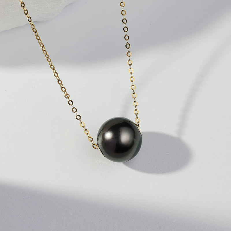 Tahitian Black Pearl Lu Lu Tong Necklace 18K Gold Saltwater Pearl Pendant Single Pearl Choker Necklace High-End