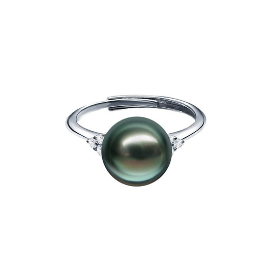 Tahitian Black Pearl Open Ring S925 Silver Elegant Seawater Pearl Ring Simple High-End Finger Jewelry