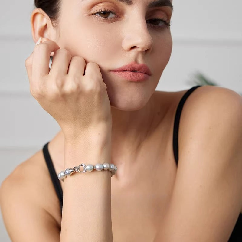 Akoya Pearl "Madama" Bracelet - Slightly Imperfect Saltwater Pearl Strand - Elegant Women's Bangle