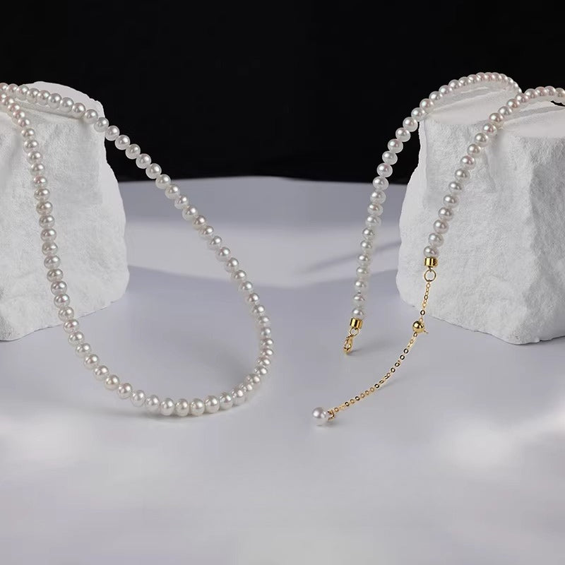 Aurora Millet Bead Necklace 18K Gold Clavicle Chain Versatile Freshwater Pearl Necklace High-End Jewelry Gift