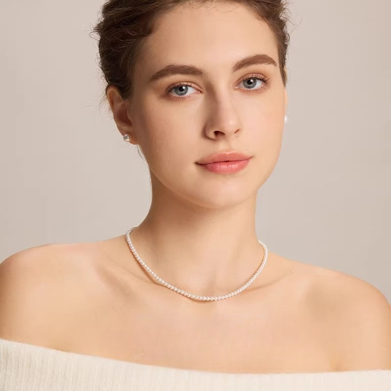 Small Pearl Necklace S925 Silver Natural Freshwater Pearl Choker Simple Versatile Gift for Girlfriend
