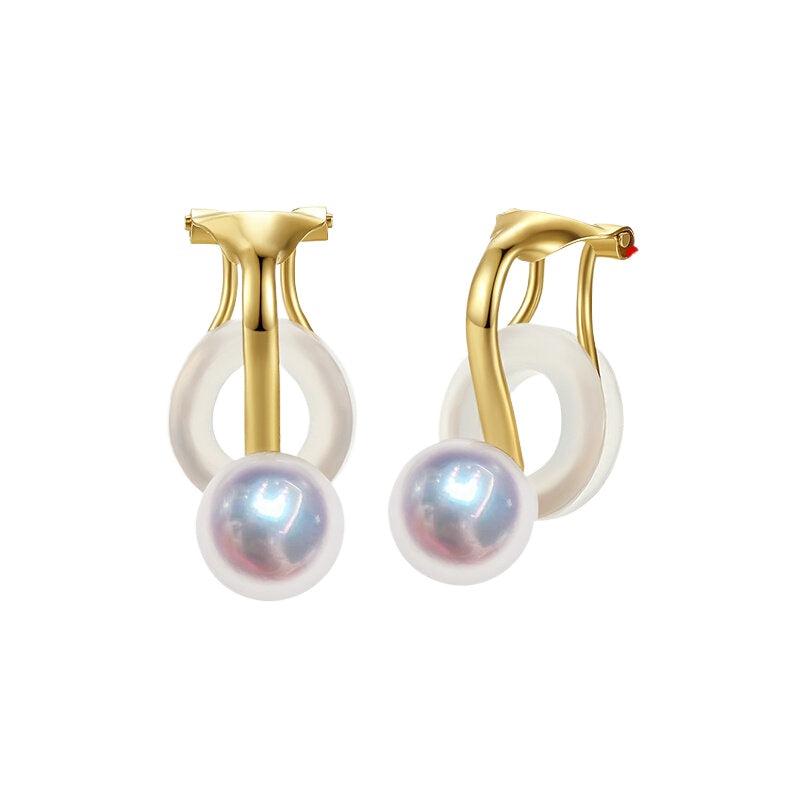 Akoya Pearl Clip-on Earrings, 18K Gold Stud Earrings, Non-Pierced Earrings, Saltwater Pearl Earrings, Elegant Jewelry Gift