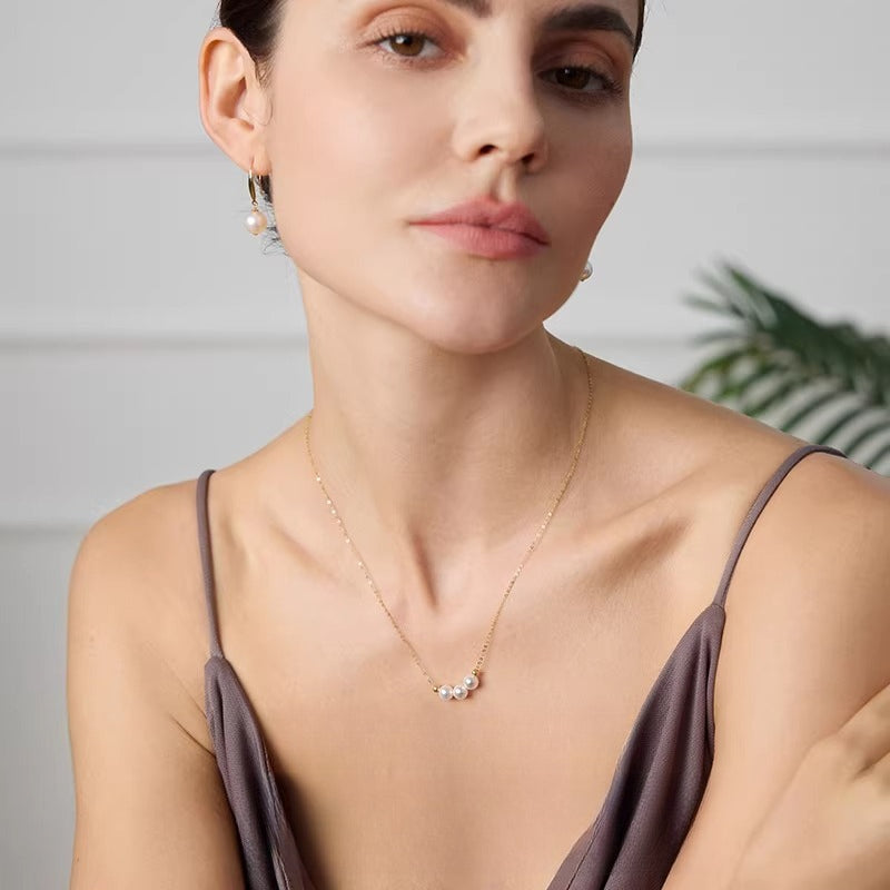 Akoya Pearl Necklace Smile Chain 18K Gold Saltwater Pearl Clavicle Necklace High-End Jewelry Gift