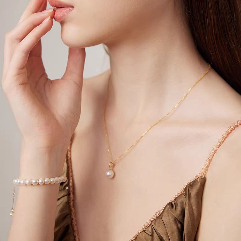Pearl bracelet with small beads, 18K gold, nearly round natural freshwater pearls, bracelet for women, high-end gift.