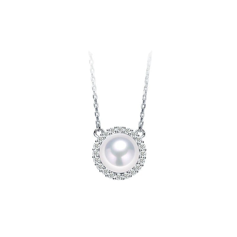 White Edison Pearl Pendant Hoop Necklace S925 Silver Clavicle Chain Freshwater Pearl Jewelry Gift for Girlfriend