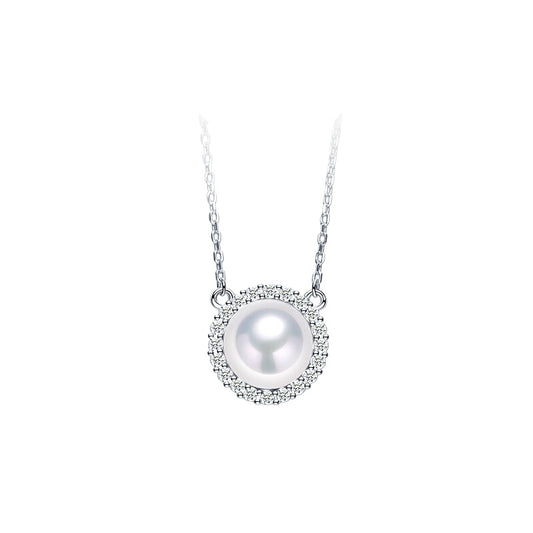 White Edison Pearl Pendant Hoop Necklace S925 Silver Clavicle Chain Freshwater Pearl Jewelry Gift for Girlfriend