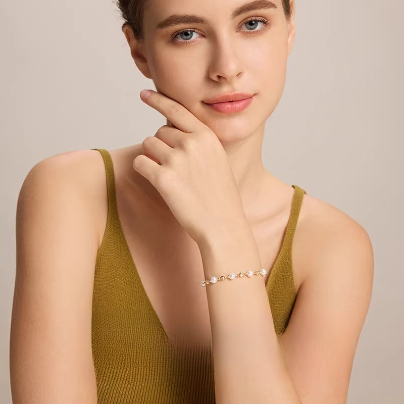 Akoya Pearl Cat's Eye Bead Bracelet 18K Gold Jewelry Light Luxury Saltwater Pearl Bracelet Exquisite High-End Gift