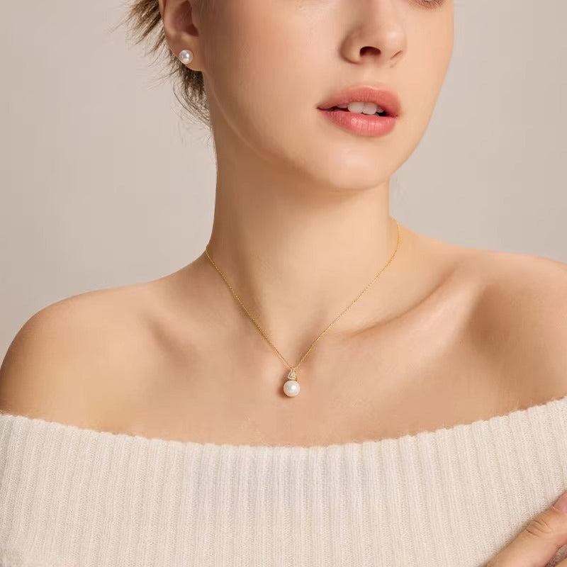 Edison Pearl Pendant S925 Silver Necklace Freshwater Pearl Elegant Women's Versatile Clavicle Necklace
