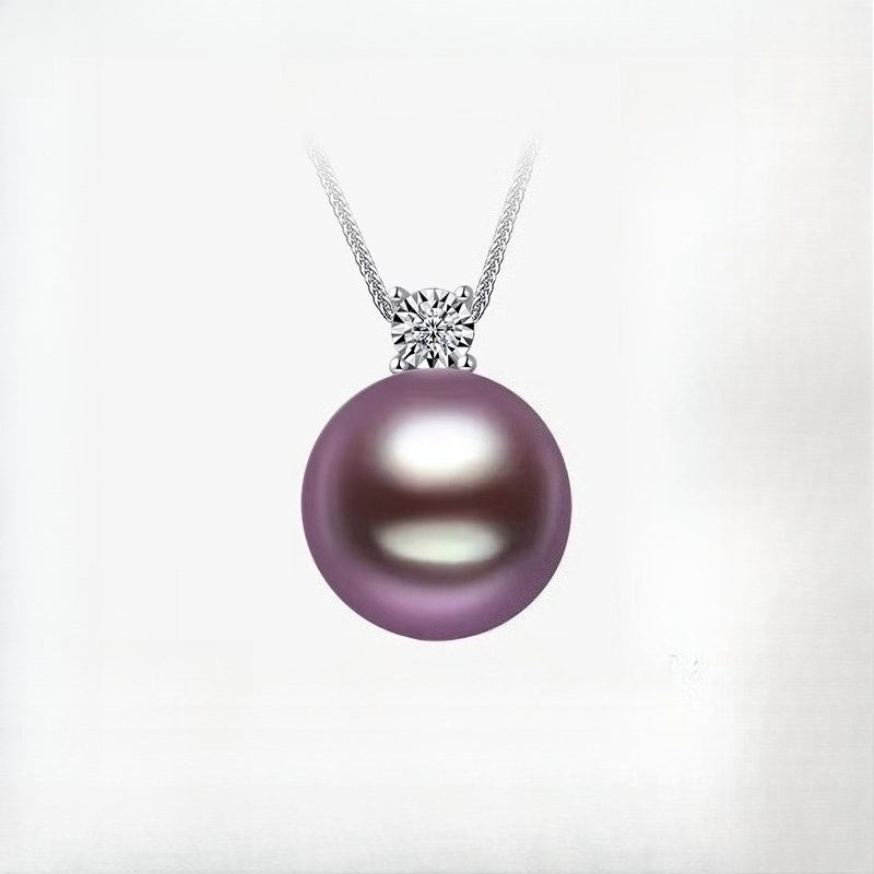 Purple Edison Pearl Pendant, Princess Diana Style, 18K Gold, Perfect Round, High Luster Pearl Clavicle Necklace, Gift for Girlfriend